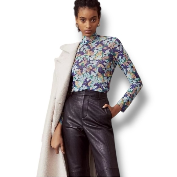 Maeve Tops - Maeve Anthropologie Sheer Mesh Floral Long Sleeve Mock Turtleneck Size Small
